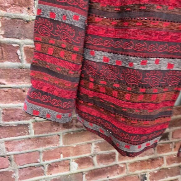 Alfred Dunner Vintage Aztec Cardigan | Women’s 24W | Red Open Front Jacket - Picture 5 of 8